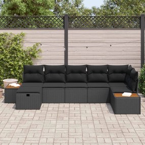 vidaXL Σετ Καναπέ Κήπου με μαξιλάρι 7 pcs Μαύρο Πολυ ράταν