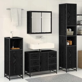 vidaXL Σετ Επίπλων Μπάνιου με ράφι 3 pcs Μαύρη Οξυά Επεξεργασμένο ξύλο
