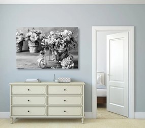 Εικόνα ρομαντικού γαρύφαλλου σε vintage πινελιά σε ασπρόμαυρο σχέδιο - 60x40