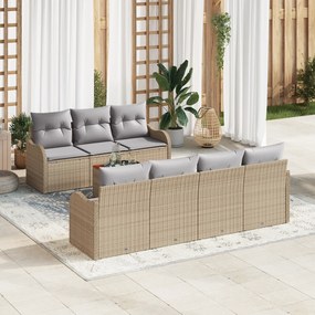 vidaXL Σετ 8 Τεμαχίων Καναπέ Κήπου με Μαξιλάρια Μπεζ Πολυ Ρατάν Ακακίας