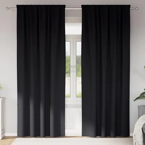 vidaXL Κουρτίνες Μαύρης Ύφανσης με Δαχτυλίδια 2 pcs Μαύρο