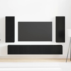 vidaXL Σετ Επιτοίχιας Ντουλάπας Τηλεόρασης 5 Τεμαχίων σε Μαύρη Δρυ