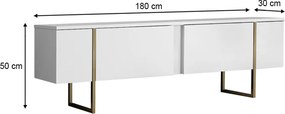 Έπιπλο τηλεόρασης Luxe Megapap χρώμα λευκό - χρυσό 180x30x50εκ.