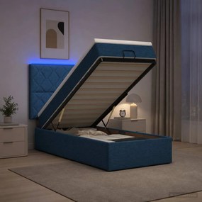 vidaXL Κρεβάτι Ottoman με Στρώμα και LED Μπλε 90 x 190 cm Ύφασμα
