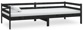 vidaXL Καναπές Κρεβάτι με Στρώμα 90 x 200 εκ. Μαύρο Μασίφ Ξύλο Πεύκου