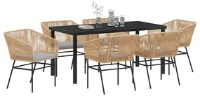 vidaXL Σέτ φαγητού για κήπο 7 pcs Καφέ Πολυ ράταν