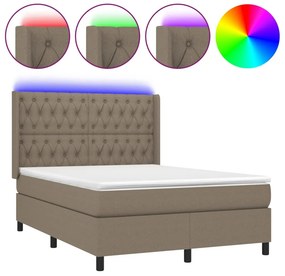 vidaXL Κρεβάτι Boxspring με Στρώμα &amp; LED Taupe 140x200 εκ. Υφασμάτινο