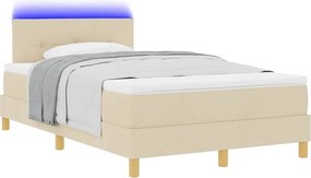 vidaXL LED Κρεβάτι με βάθρο με κεφαλάρι Κρεμ 120 x 190 cm ύφασμα