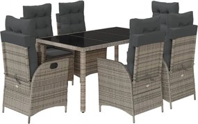 vidaXL Σετ Τραπεζαρίας Κήπου 7 τεμ. Γκρι Συνθ. Ρατάν με Μαξιλάρια