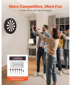 VEVOR Dartboard with 6 Darts &amp; Scoring Kit, Self-Healing Sisal Fibers Dartboard with Staple-Free Bullseye &amp; Rotating Number Ring, 451mm Professional Steel Tip Dart Board Set for Home Party Game Room