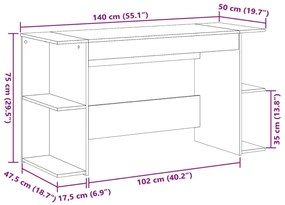 Γραφείο Καπνιστή Δρυς 140 x 50 x 75 εκ. από Επεξεργασμένο Ξύλο - Καφέ