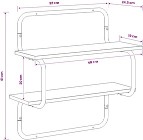 vidaXL Ράφι τοίχου 2 επιπέδων Artisan Δρυς 40 x 24,5 x 61 εκ