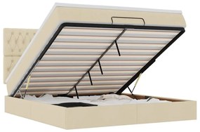 vidaXL Οθωμανικό κρεβάτι με στρώμα & LEDs Cream 160x200cm ύφασμα
