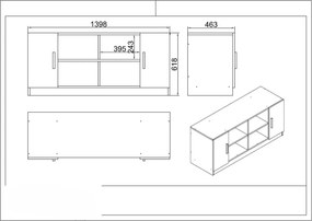 Stewehome σετ γραφείου 7 τεμαχίων με βιβλιοθήκες -λευκό 140x60x73.8 cm