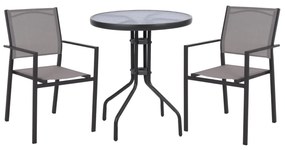 OUTDOOR SET 3PCS  ROUND METAL TABLE Φ60 &amp; METAL ARMCHAIRS TEXTLINE GREY