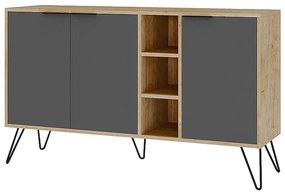 Μπουφές Clara 0207485 142x35,6x83cm Natural-Anthracite Melamine, Metal