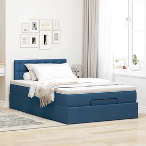 vidaXL Οθωμανικό κρεβάτι με στρώμα &amp; LEDs Μπλε 120x190cm ύφασμα