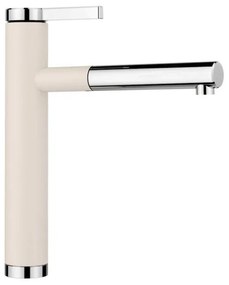 Blanco Linee-S Soft White-Chrome Μπαταρία Κουζίνας με Περιστρεφόμενο Ρουξούνι και Αποσπώμενο Ντους