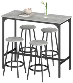 HOMCOM Σετ Μπαρ, 5 τεμάχια, Τραπέζι & 4 Σκαμπό, Βιομηχανικό Σχέδιο, Συμπαγές, Ρουστίκ