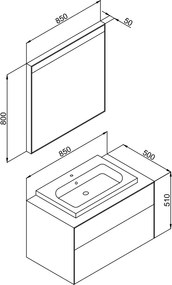 Martin Rodos 85 Silver  MDF - Πάγκος με Νιπτήρα &amp; Καθρέπτη
