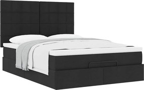 vidaXL Οθωμανικό κρεβάτι με στρώμα Μαύρο 140x190cm Ύφασμα