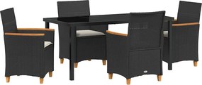 vidaXL Σέτ φαγητού για κήπο 5 pcs Μαύρο συνθετικό ρατάν