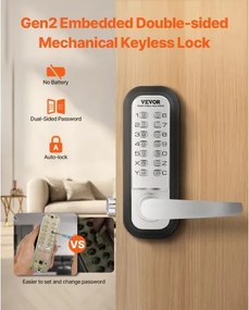 VEVOR Mechanical Keyless Entry Door Lock 14 Key Mechanical Keypad Lock Sliver