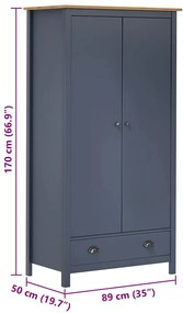 vidaXL Ντουλάπα Hill Δίφυλλη Γκρι 89x50x170 εκ. Μασίφ Ξύλο Πεύκου