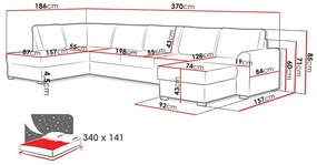 Γωνιακός Καναπές Comfivo 191, Λειτουργία ύπνου, Αποθηκευτικός χώρος, 370x186x85cm, 172 kg, Πόδια: Ξύλο | Epipla1.gr
