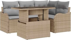 vidaXL Σετ Καναπέ Κήπου με μαξιλάρι με μαξιλάρι 5 pcs Μπεζ Πολυ Ρατάν