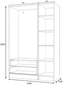 Ντουλάπα ρούχων Ricardo Megapap τρίφυλλη χρώμα λευκό 120x51,8x181εκ.