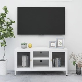 Έπιπλο Τηλεόρασης Λευκό 105 x 35 x 52 εκ. από Ατσάλι και Γυαλί - Λευκό