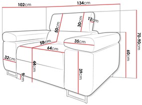 Πολυθρόνα Comfivo S106, Ανοιχτό καφέ, 70x134x102cm, 47 kg, Ταπισερί, Πόδια: Μέταλλο | Epipla1.gr