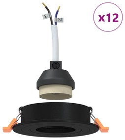 vidaXL Κρυφά Φωτιστικά 12 τεμ Στρογγυλά GU10 Μαύρα Ø91 χλστ