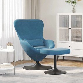 vidaXL Αυγό Καρέκλα με Σκαμνί with Footstool Μπλε Βελούδο