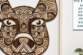 Intra απο ξύλο plywood 3mm-4mm πάχος Τρισδιάστατη προσώπου ζώων Δίασταση 30x20 cm INTRAFABR-35466518