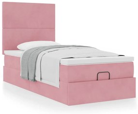 VidaXL Οθωμανικό κρεβάτι με στρώματα ροζ 90x190cm Velvet