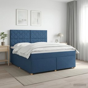 vidaXL Κρεβάτι box spring με στρώμα Μπλε 140 x 200 cm Ύφασμα