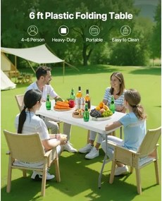 VEVOR 180cm Plastic Folding Table Portable Picnic Table Handle Indoor Outdoor