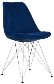 Καρέκλα Crown 03-0840 (Σετ 4τμχ) 48x55xH83cm Water Blue Βελούδο, Μέταλλο