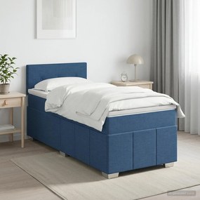 vidaXL Κρεβάτι box spring με στρώμα Μπλε 90 x 200 cm Ύφασμα
