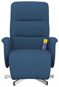 vidaXL Πολυθρόνα Μασάζ Ανακλινόμενη με Υποπόδιο Μπλε Υφασμάτινη