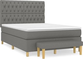 vidaXL Κρεβάτι Boxspring με Στρώμα Σκούρο Γκρι 140x200 εκ Υφασμάτινο