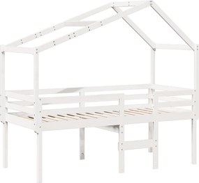 vidaXL Κρεβάτι Υπερυψωμένο με Οροφή Λευκό 90x190 εκ. Μασίφ Ξύλο Πεύκου