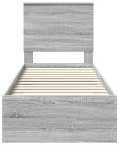 vidaXL Σκελετός Κρεβατιού με συρτάρι Γκρι Σονομά και Ασημί 75 x 190 cm