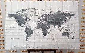 Εικόνα στο φελλό ενός πανέμορφου παγκόσμιου χάρτη σε ασπρόμαυρο - 120x80  flags