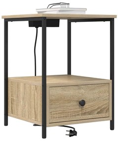 vidaXL Κομοδίνο με Σταθμό Φόρτισης με συρτάρι 2 pcs Sonoma Δρυς