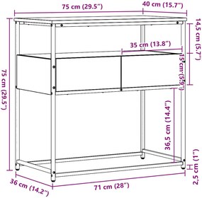 vidaXL Τραπέζι κονσόλας Artisan Oak 75 x 40 x 75 cm Επεξεργασμένο Ξύλο