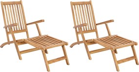 vidaXL Αναδιπλούμενη Πολυθρόνα Βεράντας 2 pcs Φυσικό Στερεό Ξύλο Τίκ