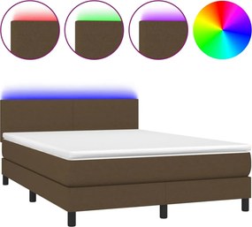 vidaXL Κρεβάτι Boxspring με Στρώμα &amp; LED Σκ.Καφέ 140x200 εκ Υφασμάτινο